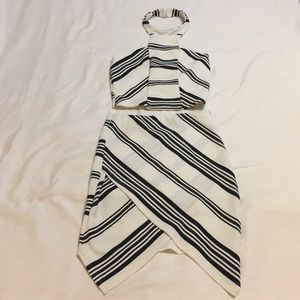 2 piece crop top and skirt outfit.